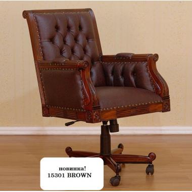 15301 BROWN  Кабинетное кресло, обивка - натуральная коричневая кожа 62x57x106